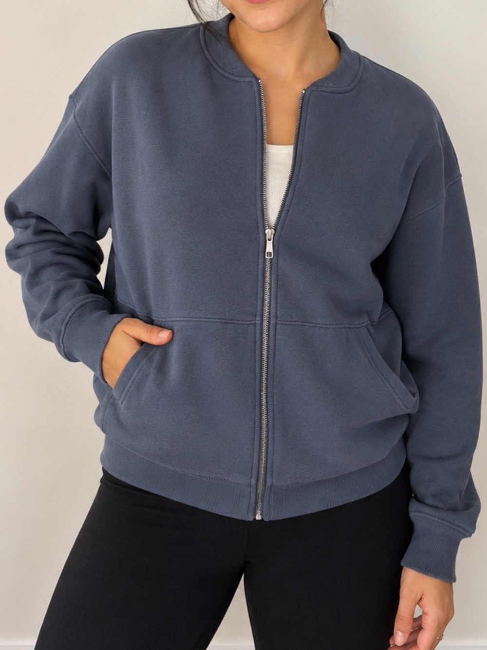Threndy Queen women's oversized fleece bomber jacket zip-up sweatshirt